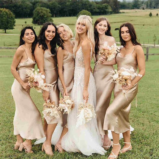 LTP1085,Sexy champagne silk satin bridesmaid dresses