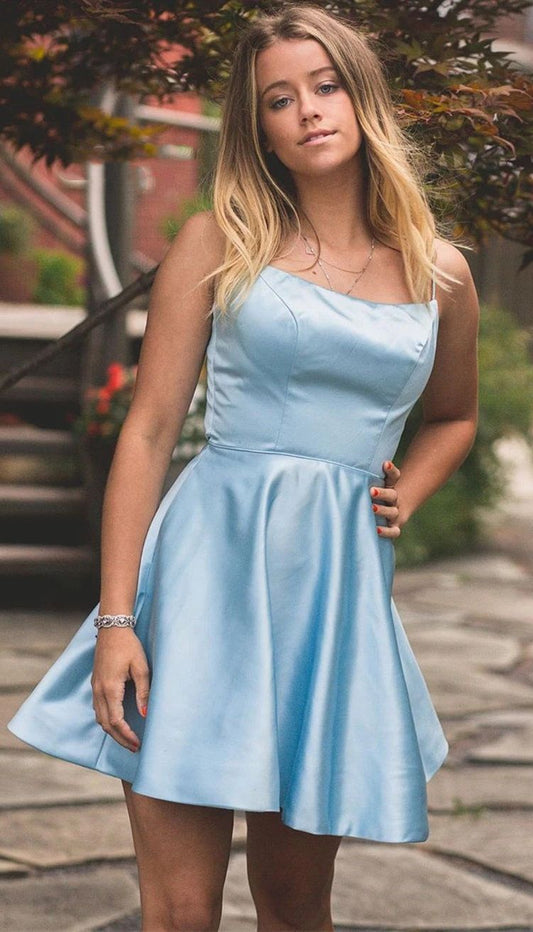 LTP1271,Super discount simple light blue satin homecoming dresses