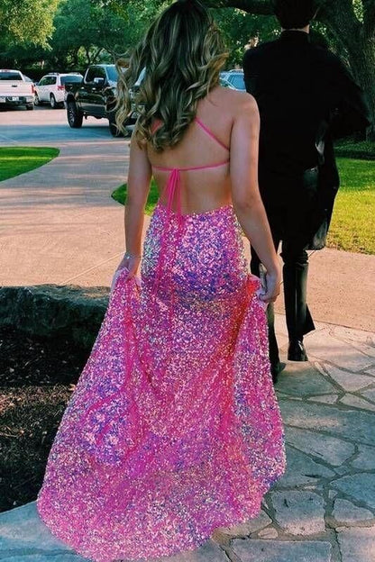 LTP0817,Glitter pink evening dresses sequin cross back prom dress