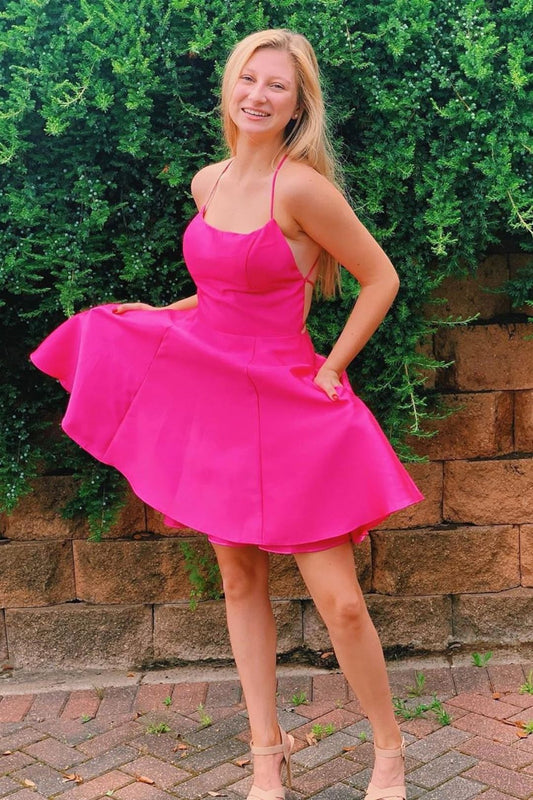 LTP1494,A-Line Halter Homecoming Dresses,Simple Hoco Graduation Dress