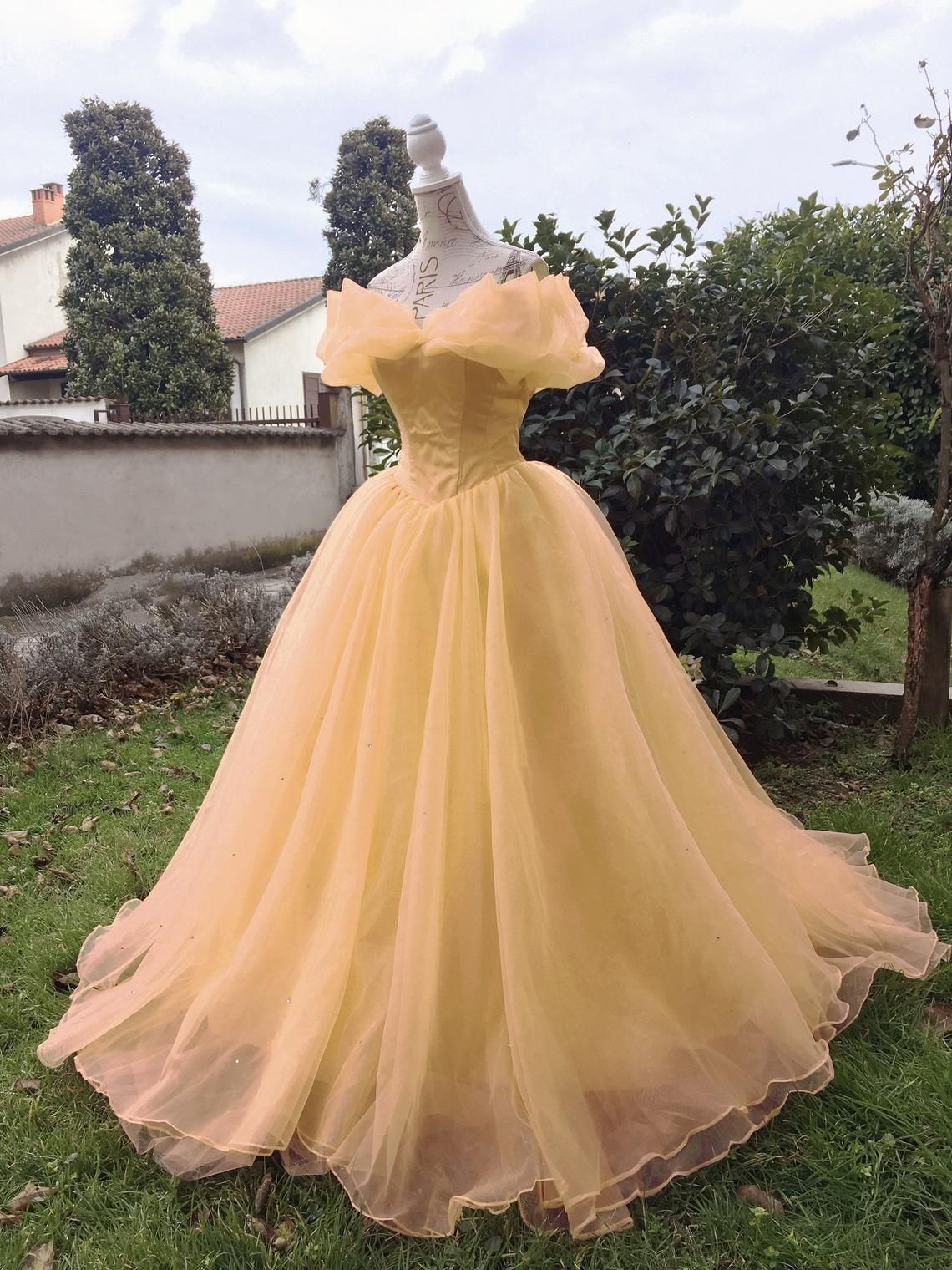 LTP0855,Off the shoulder prom dresses organza evening dresses gold yellow Cinderella princess ball gown a line formal gown