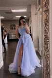 LTP0850,Lavender prom dresses beaded spaghetti straps long evening dress with side slit