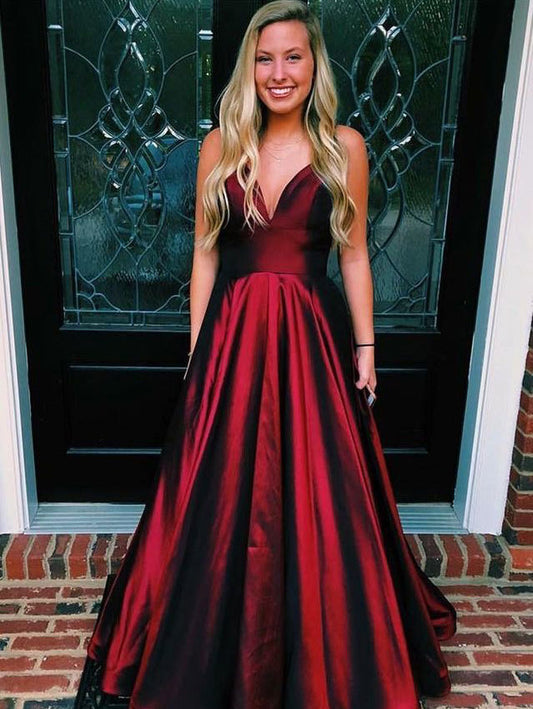 LTP0326,Burgundy Prom Dresses V Neck Long Prom Dress Long Evening Dresses A-Line Ball Gown