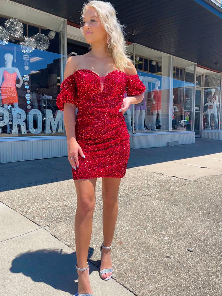 LTP1475,Sparkle off the shoulder homecoming dresses tight