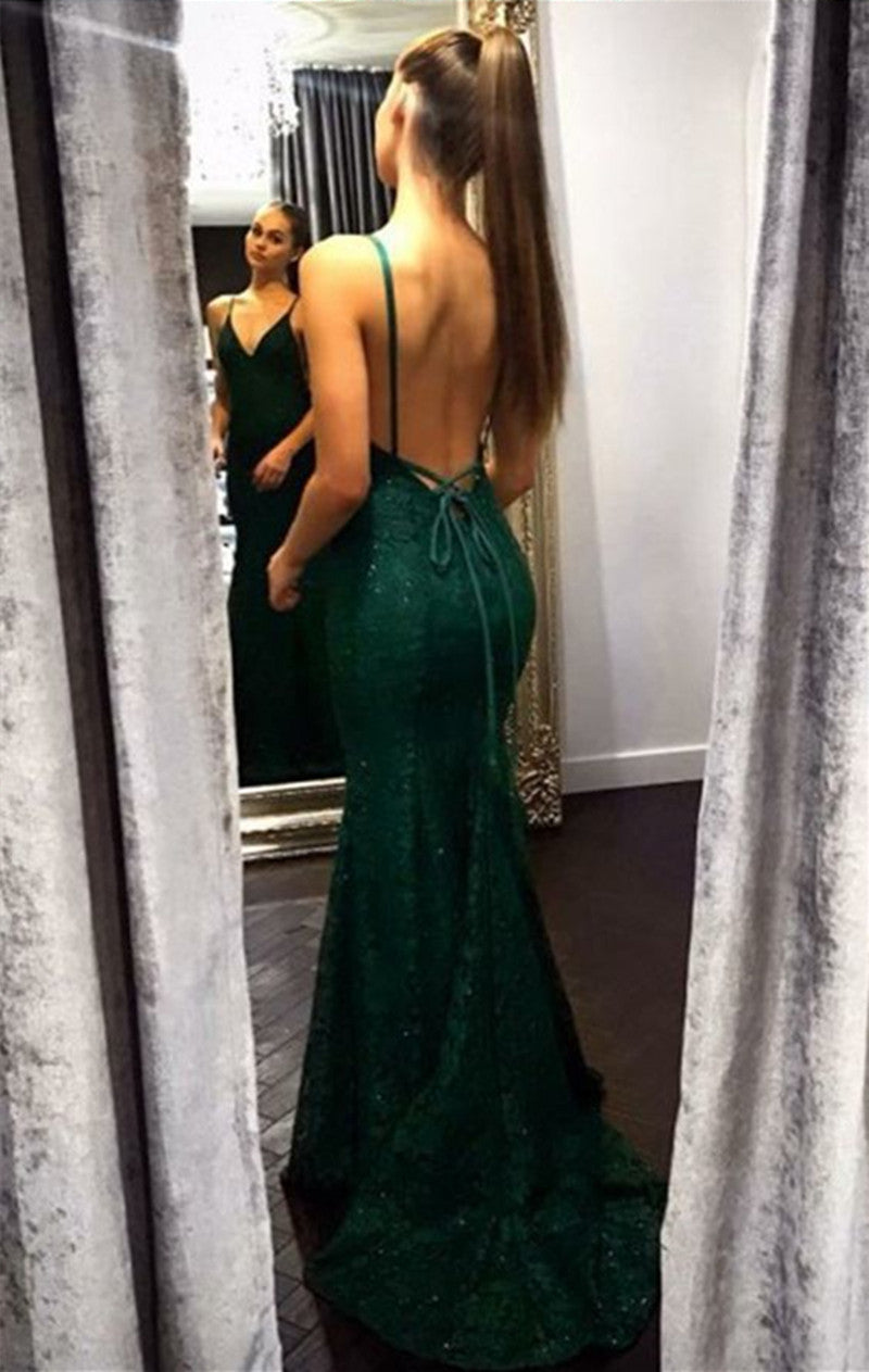 LTP0946,Dark Green Mermaid Prom Dress Lace Long Evening Dresses