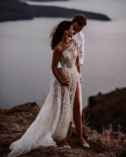LTP1205,Cute One Shoulder White Lace Beach Wedding Dresses,White Brida Laylatailor Shop LTP1205,Cute One Shoulder White Lace Beach Wedding Dresses,White Brida Laylatailor Shop