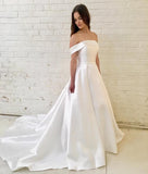 LTP1130,Off the shoulder white wedding dresses,a-line satin bridal wedding gown