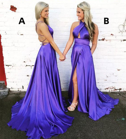 LTP1168,Purple A-Line Satin Long Prom Dresses,Silk Criss Cross Evening Formal Dress
