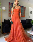 LTP1218,Elegant Off the Shoulder Orange Tulle Long Evening Dresses, Formal Dresses