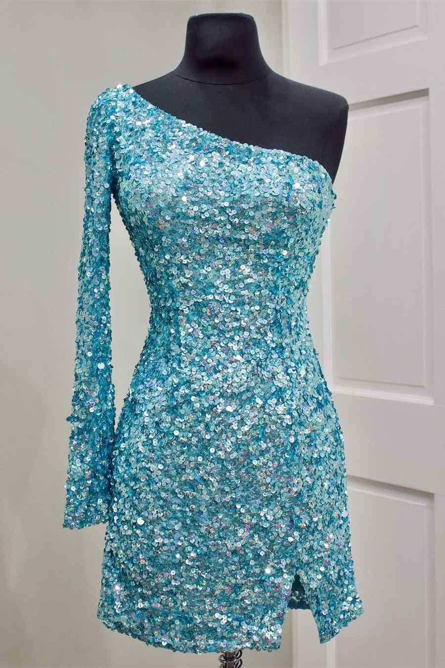 LTP1318,Charming one shoulder sequined homecoming dresses mini cocktail dress