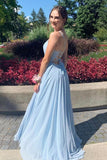 LTP1198,Baby Blue Chiffon A-Line Prom Dresses,Cross Back Floor Length Evening Dress