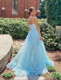 LTP0965,Princess spaghetti straps floral split prom evening dresses long formal gown