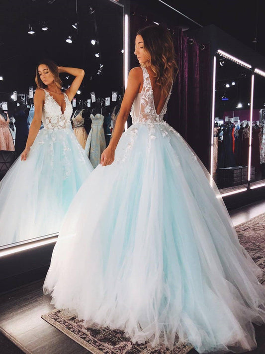 LTP0070,V Neck Lace Floral Long Prom Dress,Lace Floral Long Formal Evening Dresses