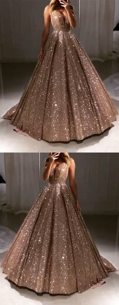 LTP0053,Sparkle ball gown gold sequin a line quinceanera gown sweet 16 dress prom dress long