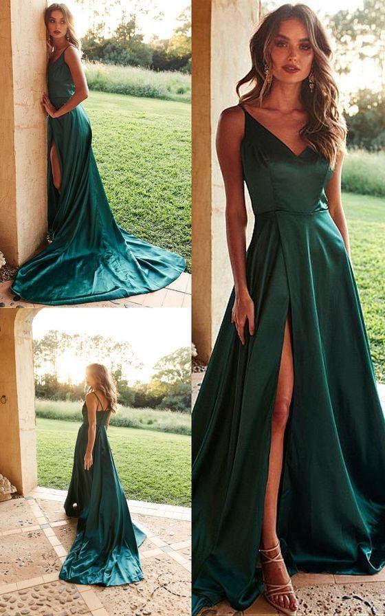 LTP0076,Green Prom Dress,Spaghetti Straps Long Evening Dress,A-Line V-Neck Party Dress