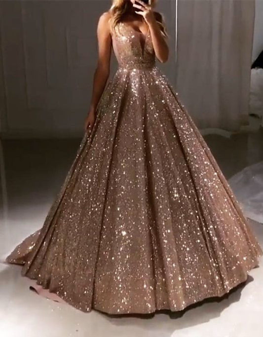 LTP0053,Sparkle ball gown gold sequin a line quinceanera gown sweet 16 dress prom dress long