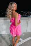 LTP1195,Charming A-Line Hot Pink Short Homecoming Dresses, Strapless Party Dress