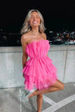 LTP1195,Charming A-Line Hot Pink Short Homecoming Dresses, Strapless Party Dress