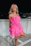 LTP1503,Hot Pink Homecoming Dresses,Tulle Short Party Dress