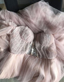 LTP0409,Dusty pink off the shoulder bubble sleeves prom dress
