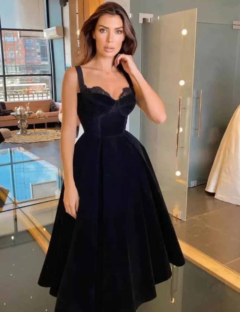 LTP1023,Black velvet sweetheart a-line graduation prom dresses – Laylatailor Shop
