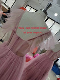LTP1017,Dusty pink tulle prom dresses sweetheart tea length long evening formal gown