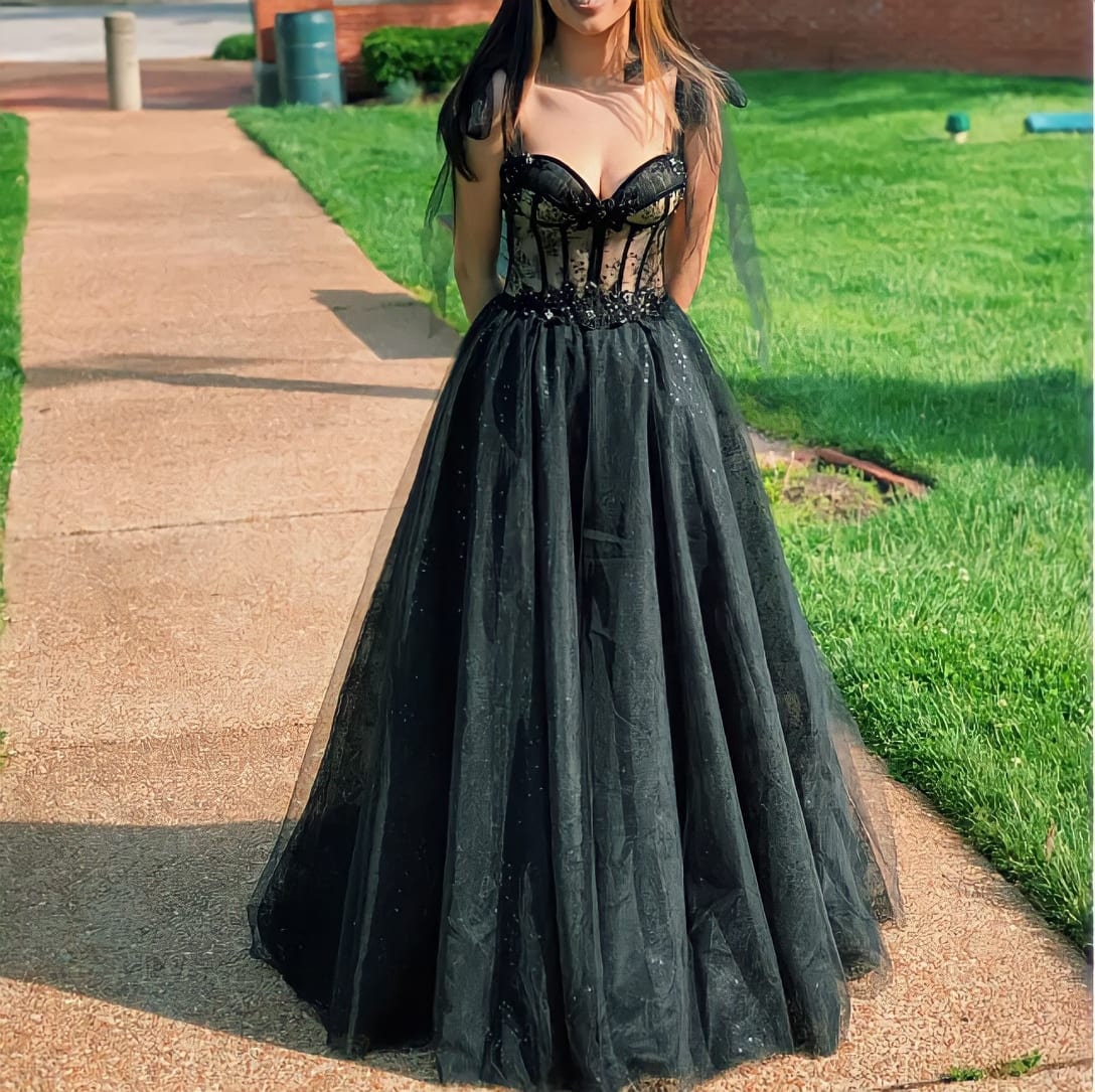 LTP0027,Dark green lace ball gown,tie bowknot straps long prom dress