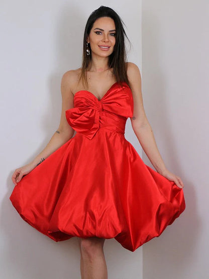 LTP1421,Princess Red Bowknot Sweetheart Satin Cheap Homecoming Dresses
