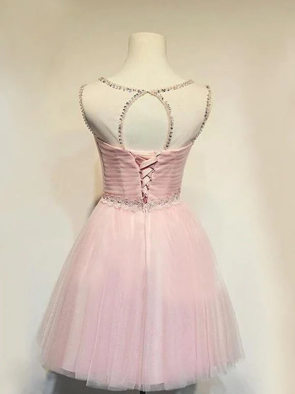 LTP1371,Tulle Scoop Beading A-Line/Princess Sleeveless Short/Mini Homecoming Dresses
