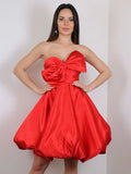 LTP1421,Princess Red Bowknot Sweetheart Satin Cheap Homecoming Dresses