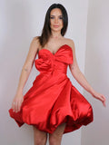 LTP1421,Princess Red Bowknot Sweetheart Satin Cheap Homecoming Dresses