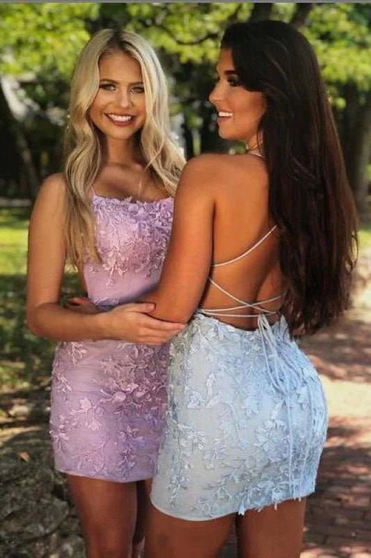 LTP1442,Spaghetti Straps Sheath Lace Appliques Short Homecoming Dresse Laylatailor Shop LTP1442,Spaghetti Straps Sheath Lace Appliques Short Homecoming Dresse Laylatailor Shop