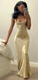 LTP1271, Super Shiny Cream Crystal Satin Long Prom Dresses High Quality Spaghetti Straps Mermaid Bridesmaid Dress