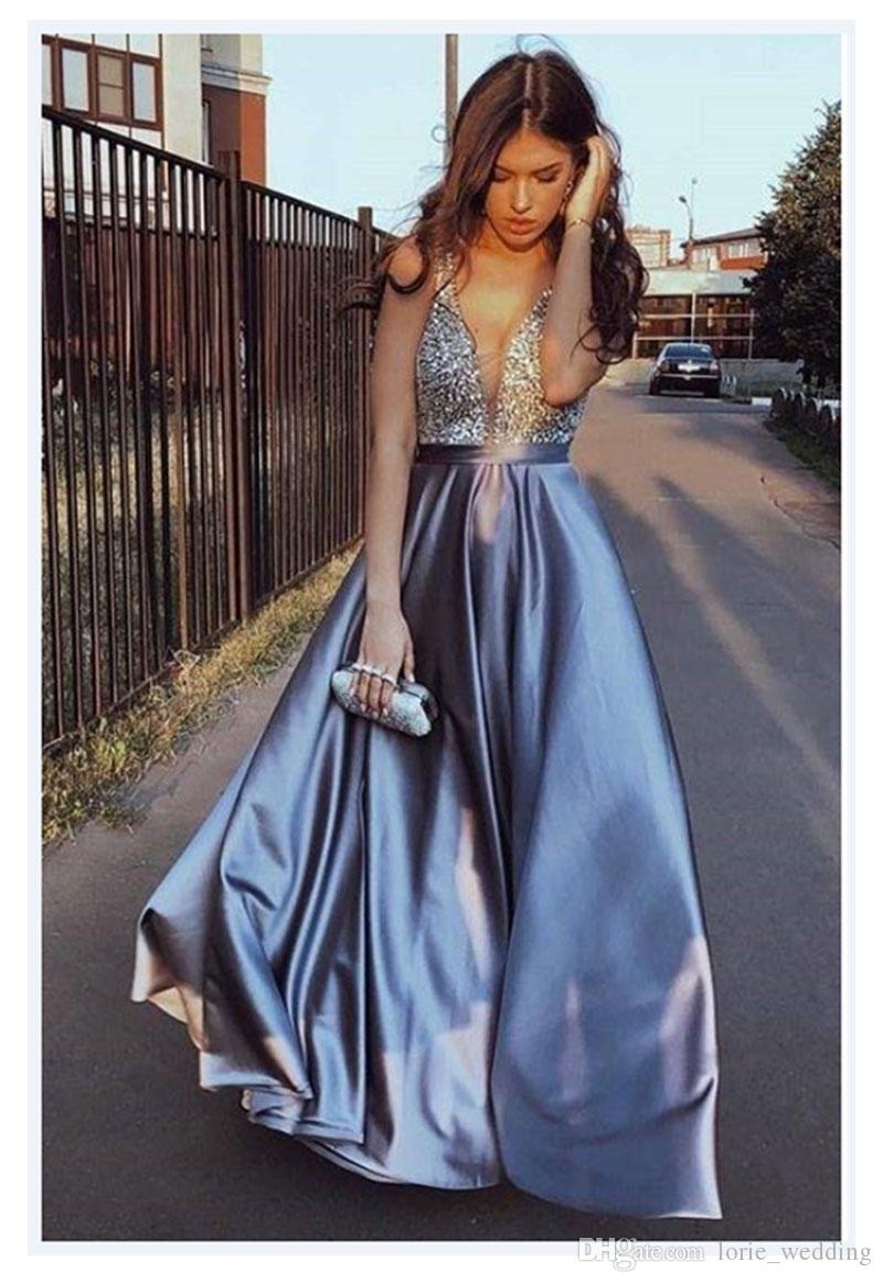 LTP0519,Luxury a-line beaded prom dress v-neck satin long evening dresses