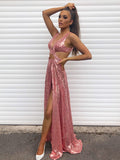 LTP1084,Rose gold pink sexy prom dress long evening dresses