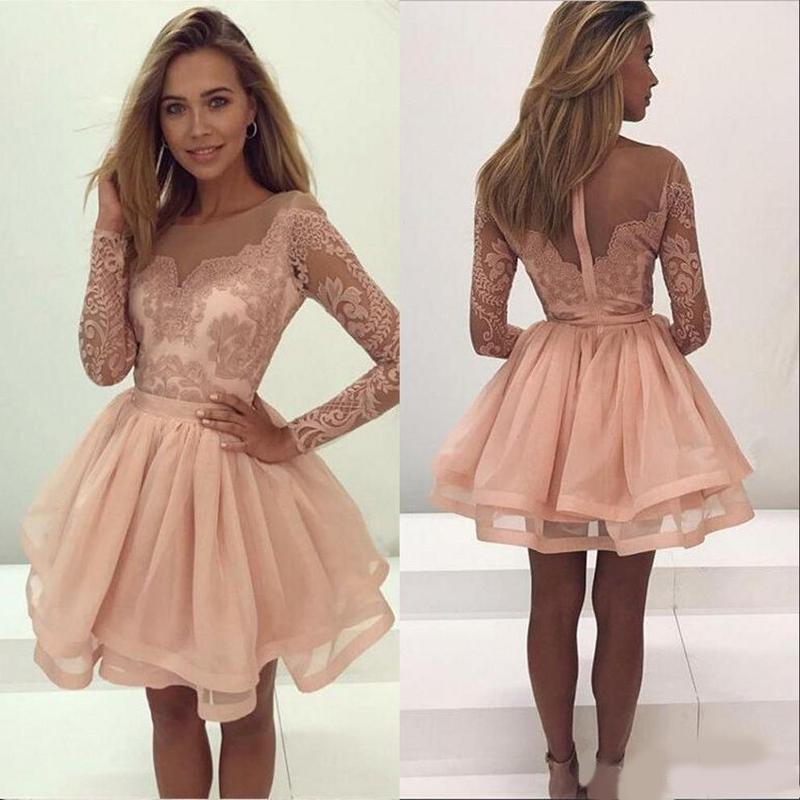 LTP0487,Blush Pink Organza Lace Homecoming Dresses Short Prom Dress