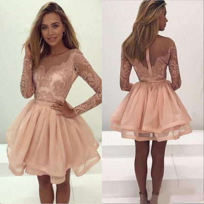 LTP0487,Blush Pink Organza Lace Homecoming Dresses Short Prom Dress