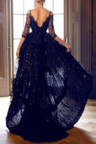 LTP0447,Princess Black Prom Dresses Lace High Low Evening Dresses