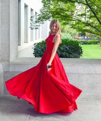 LTP0688,Red A-Line Satin Prom Dresses Long Evening Dress