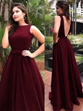 LTP0302,Burgundy V-Back Prom Dresses A-Line Satin Evening Prom Dresses