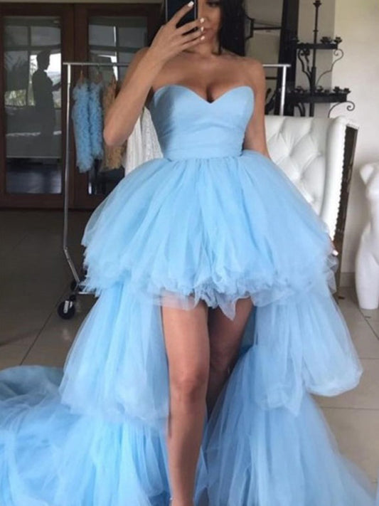 LTP1387,Cute Light Blue Tulle High Low Homecoming Prom Dresses