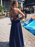 LTP0367,Navy Blue Chiffon Prom Dresses Long Sheath Evening Party Dress