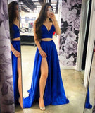 LTP0217,Two pieces prom dresses royal blue evening dresses satin long prom dress