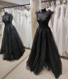 LTP1046,Black tie straps sparkle long prom dress,evening dresses formal gown