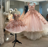 LTP1173,Princess Pink Floral Beaded Tulle Short Birthday Dresses,Girl Graduation Dress