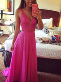 LTP0293,Hot pink beaded chiffon long prom dress