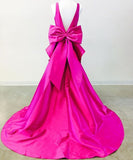 LTP0771,Hot pink bowknot satin mermaid prom dresses open back long evening dress