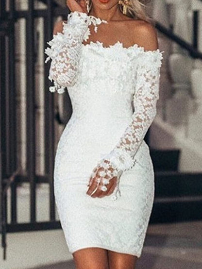 LTP1394,Off the shoulder white long sleeves applique homecoming dresses tight back to school dresses