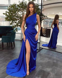 LTP1326,Royal Blue Satin Prom Evening Dresses With Side Slit