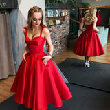 LTP0873,Red A-Line Sweetheart Prom Dresses Tea Length Homecoming Dresses Cheap Graduation Dress